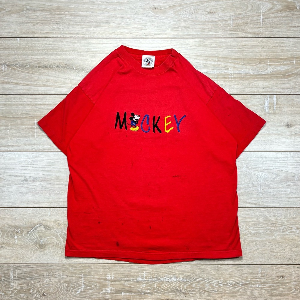 Vintage 90s Red Mickey Mouse Embroidered tee | Size L